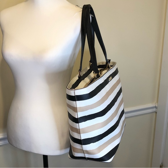 KATE SPADE Striped Zipper Top Two Handle Oversized Tote Beach Bag - Picture 2 of 8